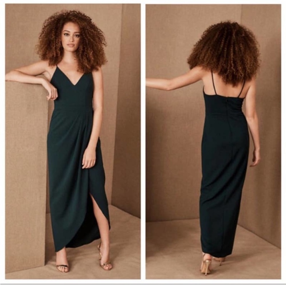 BHLDN Caron V-Neck Crepe Dress, Emerald, Size 8